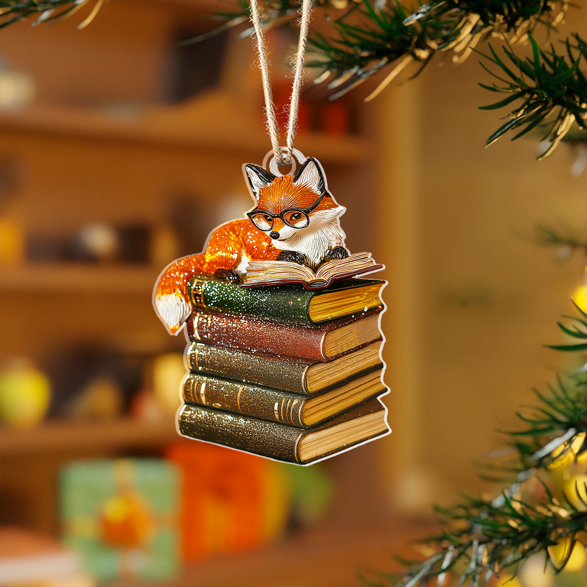 Shineful 2D Acrylic Ornament Fox With Stack of Books