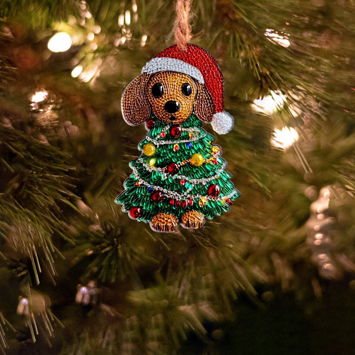 Shineful 2D Acrylic Ornament Cute Dachshund Christmas Tree