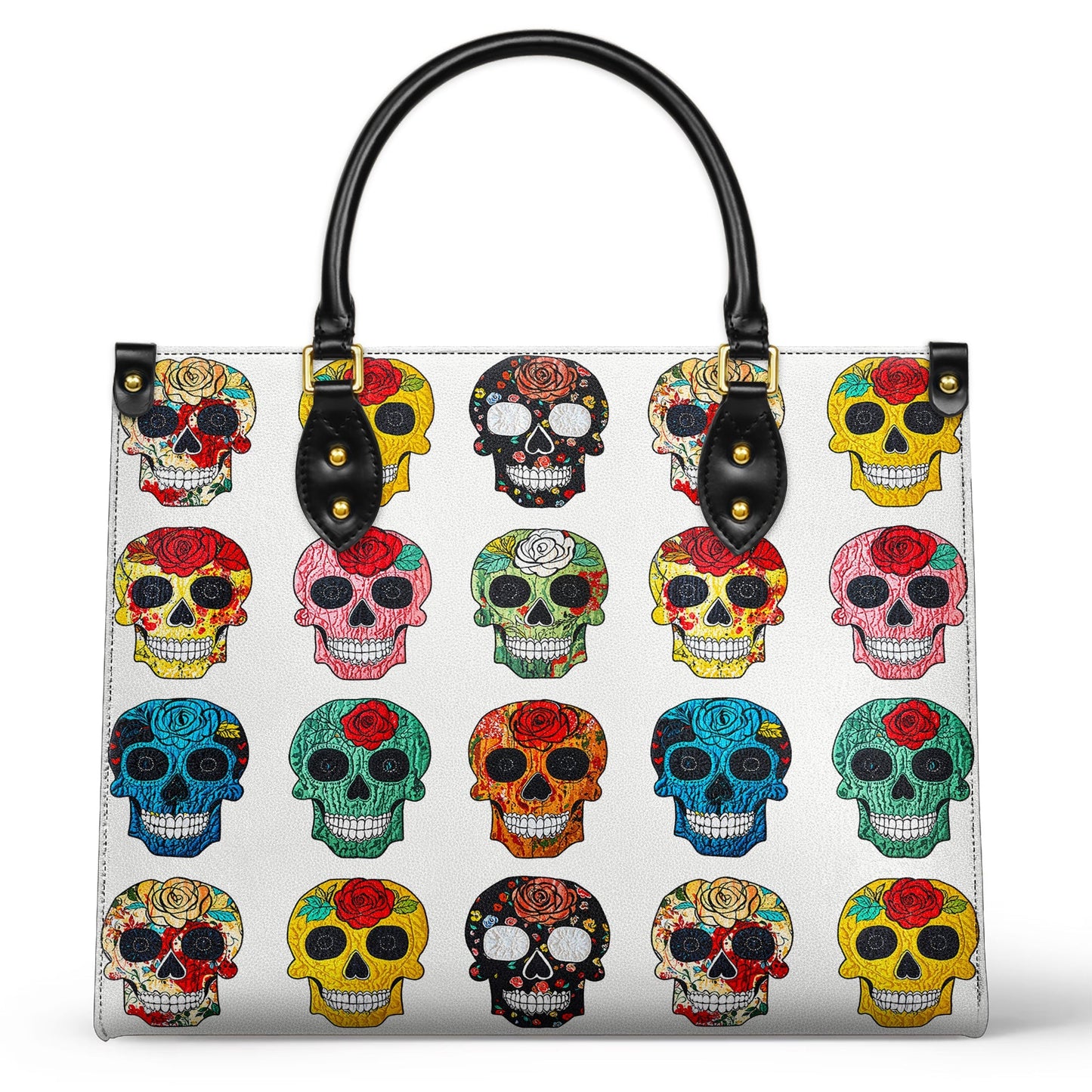 Shineful Leather Bag Colorful Sugar Skull Roses