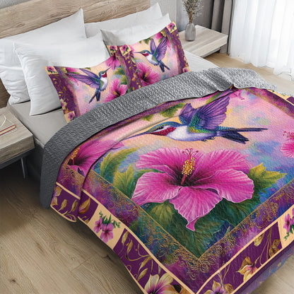 Shineful All Season Quilt 3-Piece Set - Enchanted Flight: Hummingbird and Hibiscus