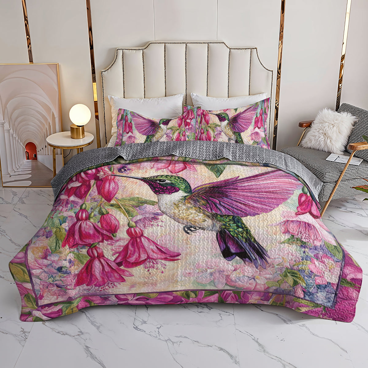 Shineful All Season Quilt 3-Piece Set Hummingbird Blossom