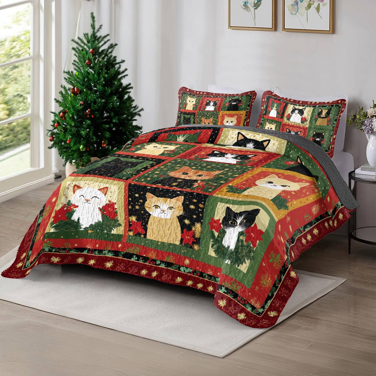 Shineful All Season Quilt 3-Piece Set Holiday Kittens