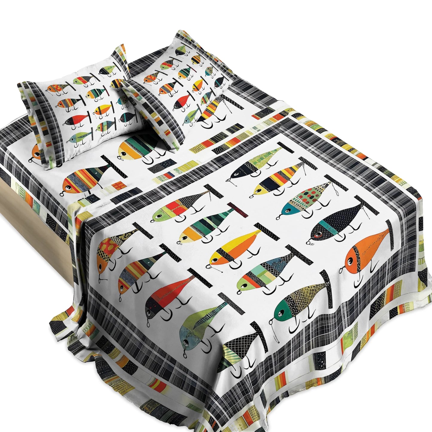 Shineful 4-Piece Bed Sheet Set - Vintage Fishing Lures