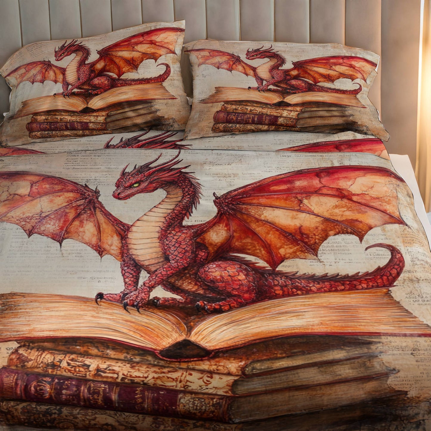 Shineful 4-Piece Bed Sheet Set Historic Dragon Books