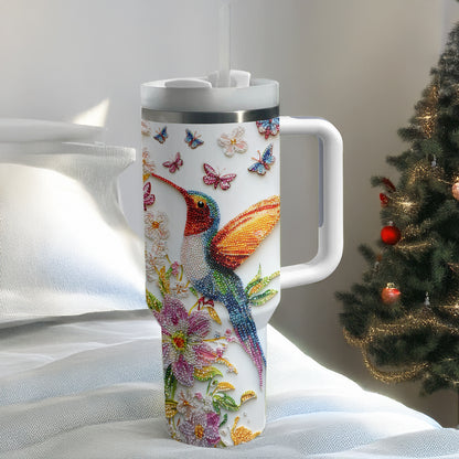 Shineful Glossy Tumbler Blossom Hummingbird With Butterflies