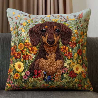 Shineful Pillow 2D Flat Print Dachshund Garden Bliss