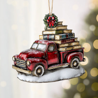 Glänzendes 2D-Acryl-Ornament „Festlicher Bücher-Truck“