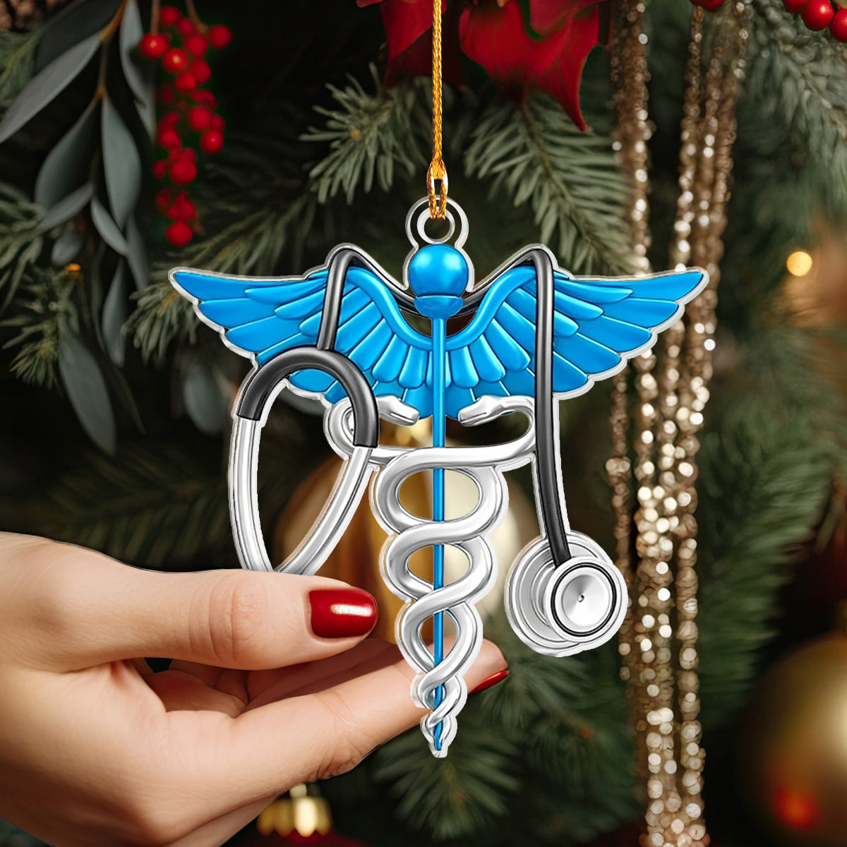 Shineful 2D Acrylic Ornament - Medical Caduceus