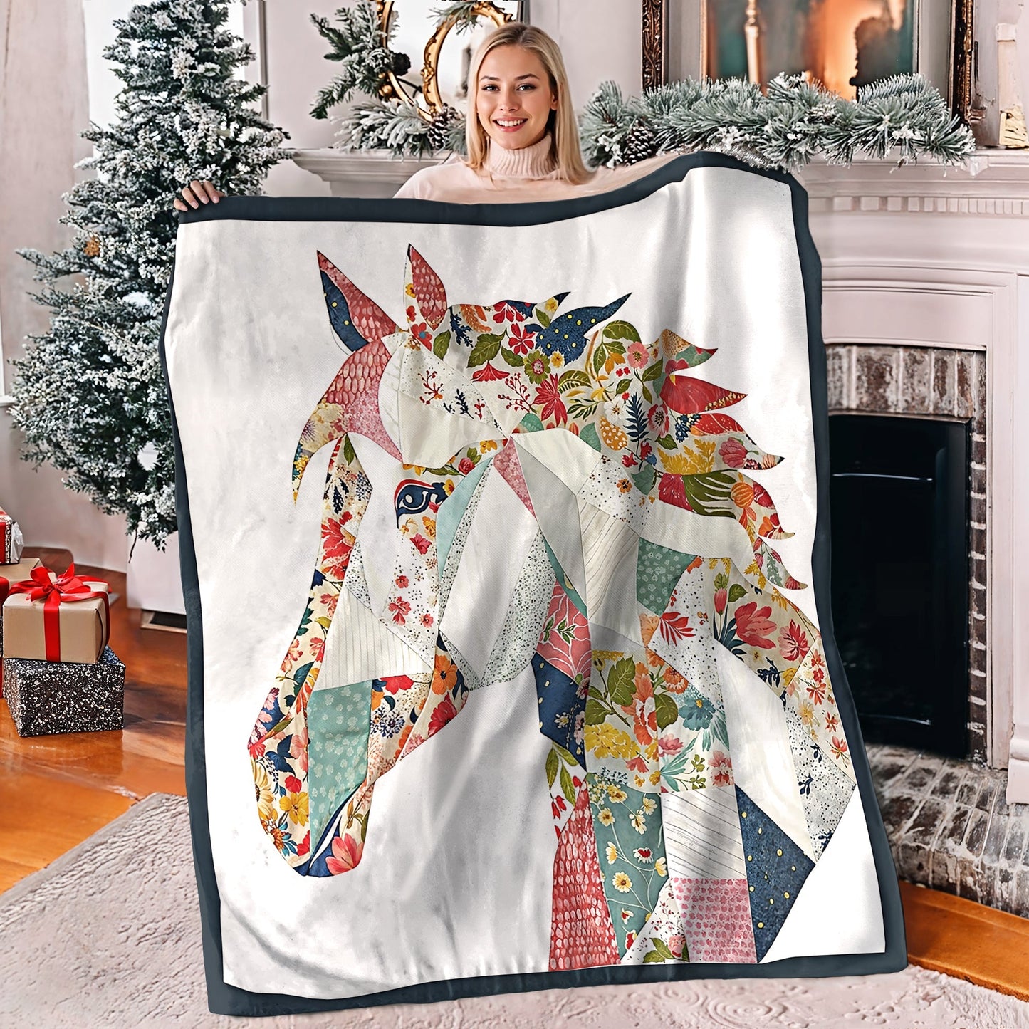 Shineful Fleece Blanket Charming Floral Horse