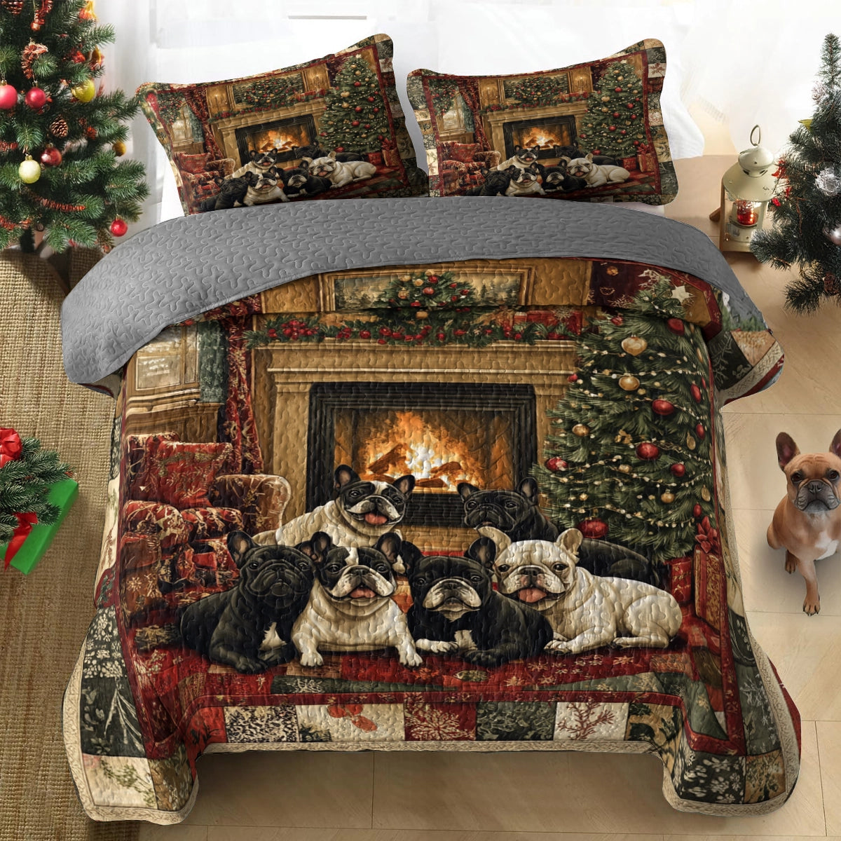 Shineful All Season Quilt 3-Piece Set - Frenchie Fireside Christmas