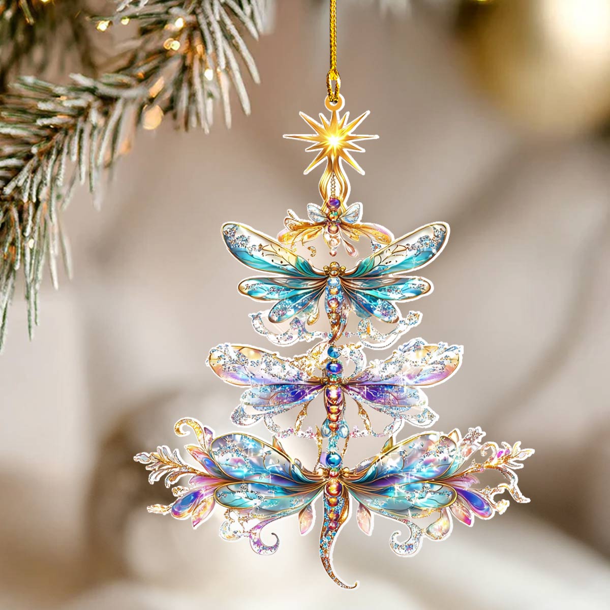 Shineful 2D Acrylic Ornament Shimmering Dragonfly Christmas