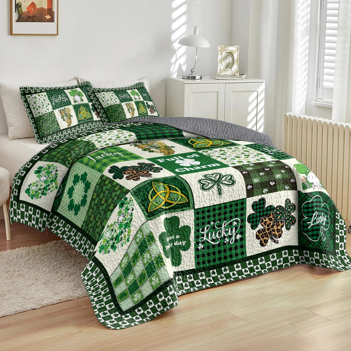 Shineful All Season Quilt 3-Piece Set Celtic Lucky Charm Clover