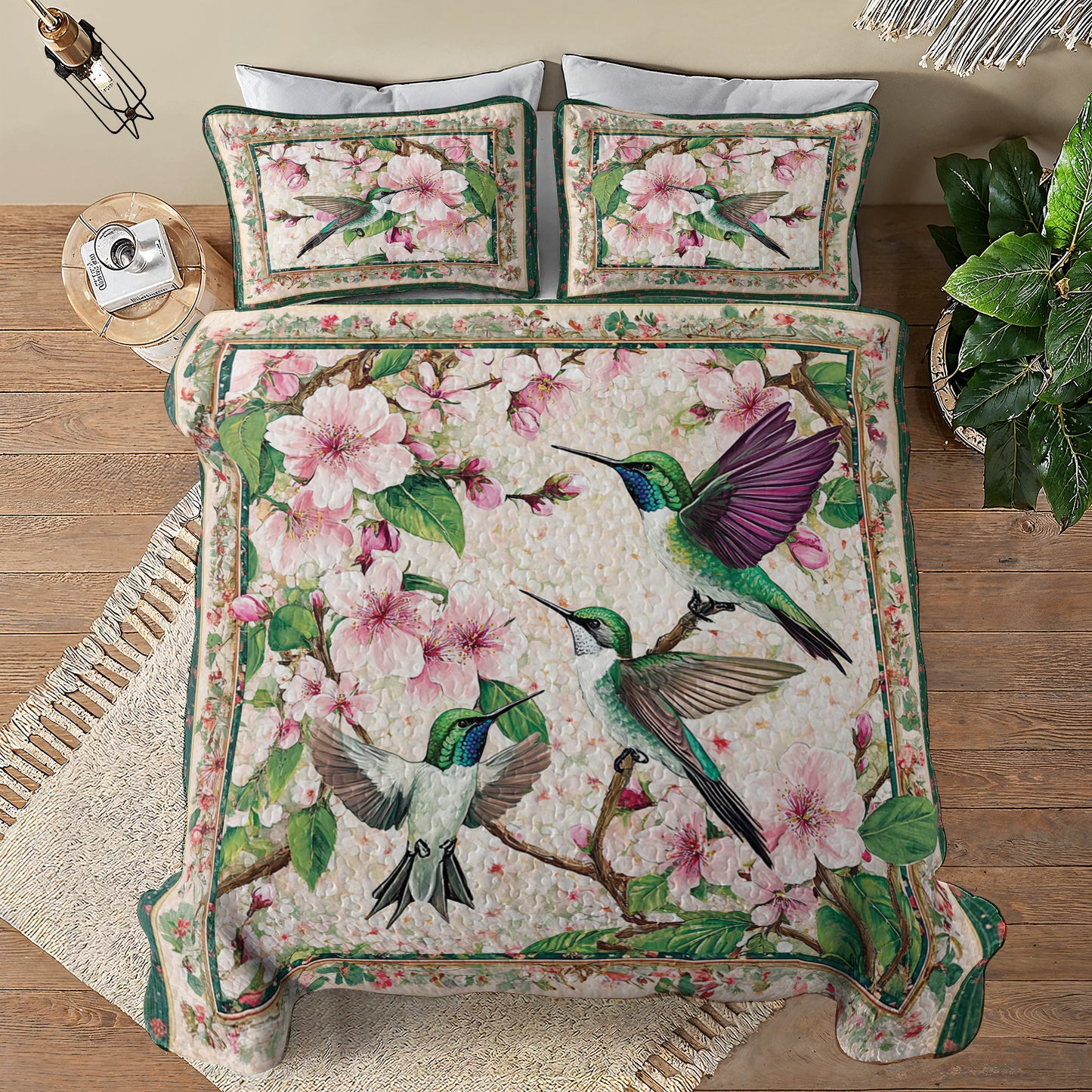 Shineful All Season Quilt 3-Piece Set Hummingbird Blossom