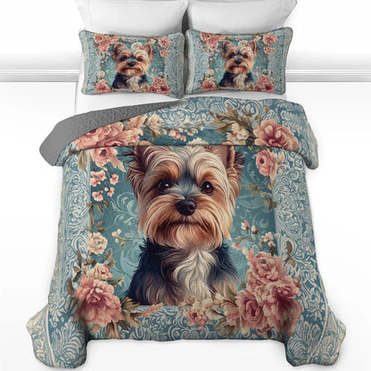 Shineful All Season Quilt 3-Piece Set Yorkie Rose Bloom Elegance