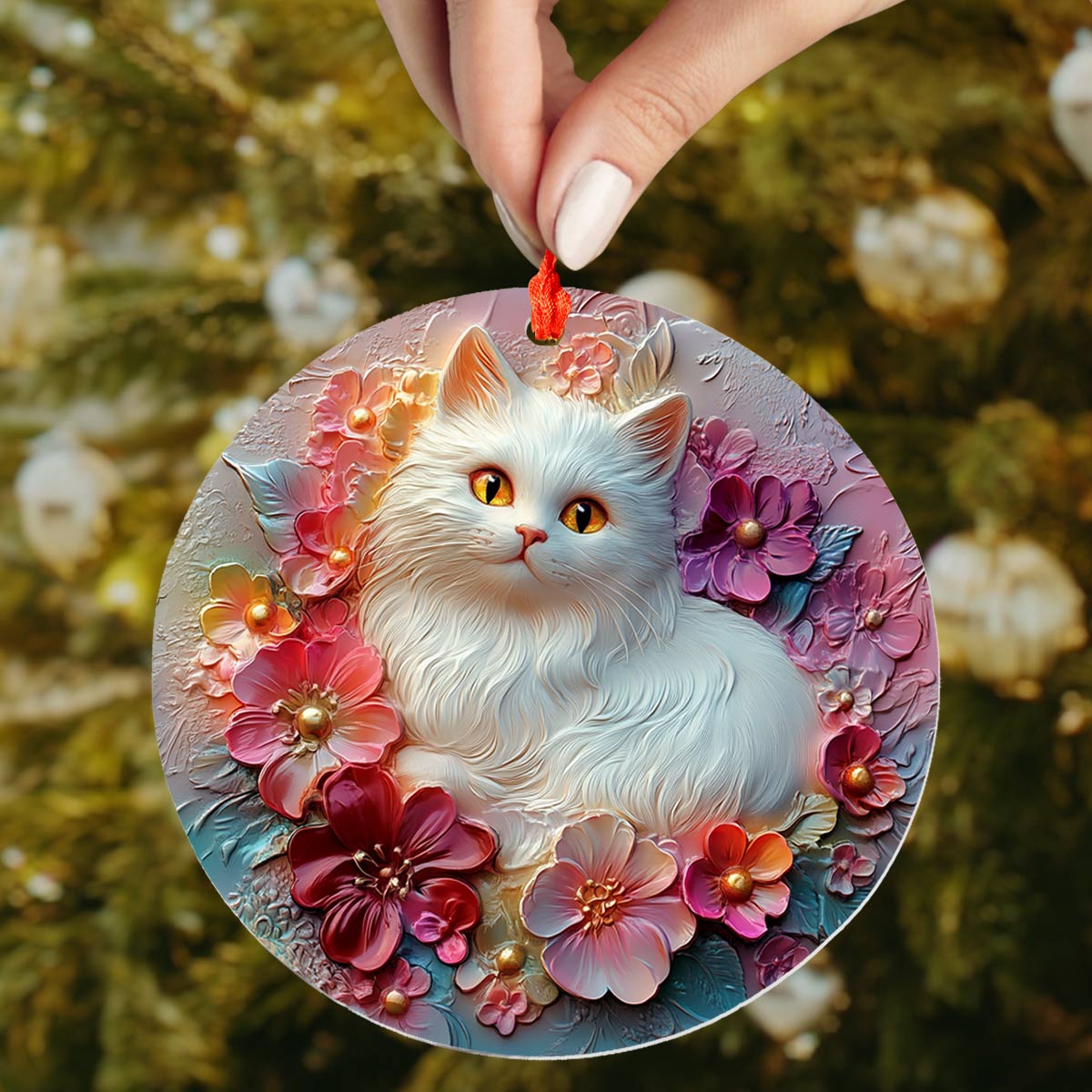 Shineful 2D Acrylic Ornament Floral Cat