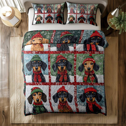 Shineful All Season Quilt 3-Piece Set Dachshund Christmas