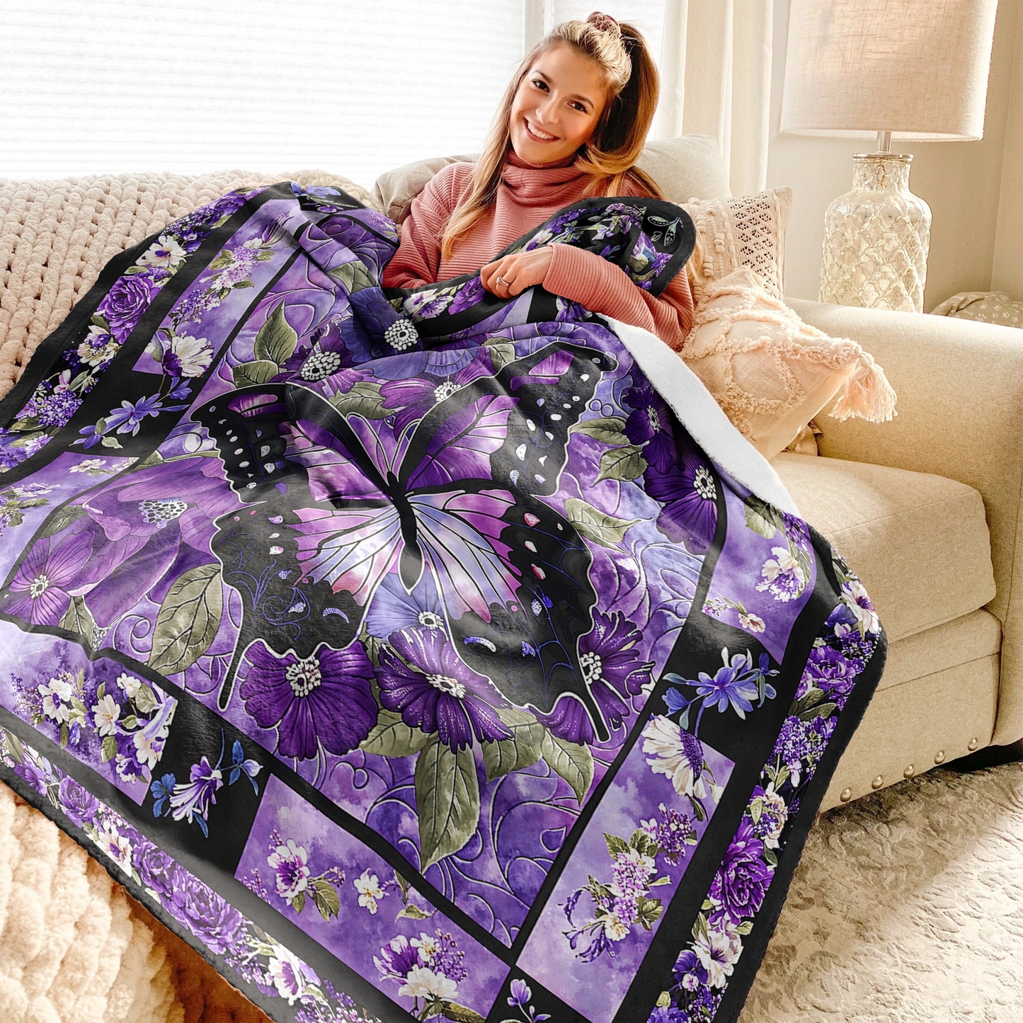 Shineful Fleece Blanket Gorgeous Purple Butterfly Flowers