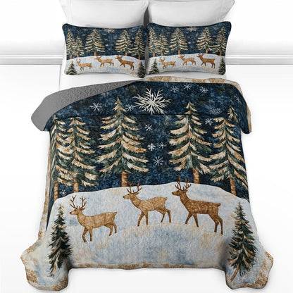 Shineful All Season Quilt 3-Piece Set Winter Wonderland Deer