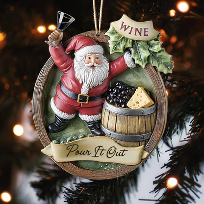 Glänzendes 2D-Ornament aus Acryl „Santa's Holiday Wine Cheers“