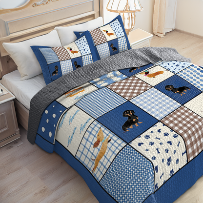 Shineful All Season Quilt 3-Piece Set - Chic Dachshund Block