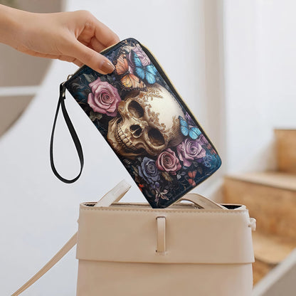 Shineful Leather Clutch Purse With Wristlet Strap Handle Skull Eternal Serenade