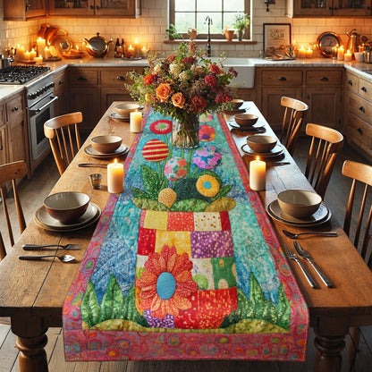 Shineful 2D Flat Print Quilted Table Runner Garden of Easter Joy