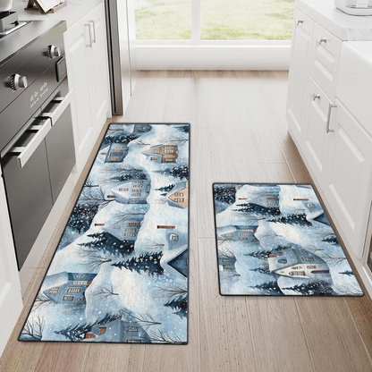 Shineful Ultra-Thin Non Skid Floor Mat, Kitchen Rugs Snow Village