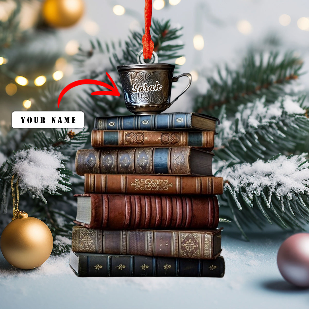 Shineful Personalized 2D Acrylic Ornament - Vintage Books & Coffee