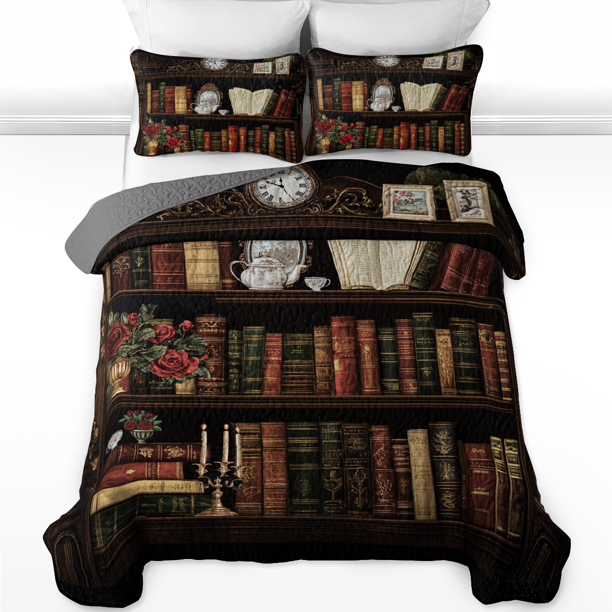 Shineful All Season Quilt 3-Piece Set Enchanted Vintage Bookshelf