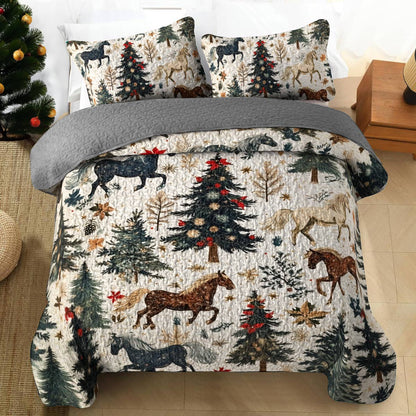 Shineful All Season Quilt 3-Piece Set Merry Christmas Gentle Horses