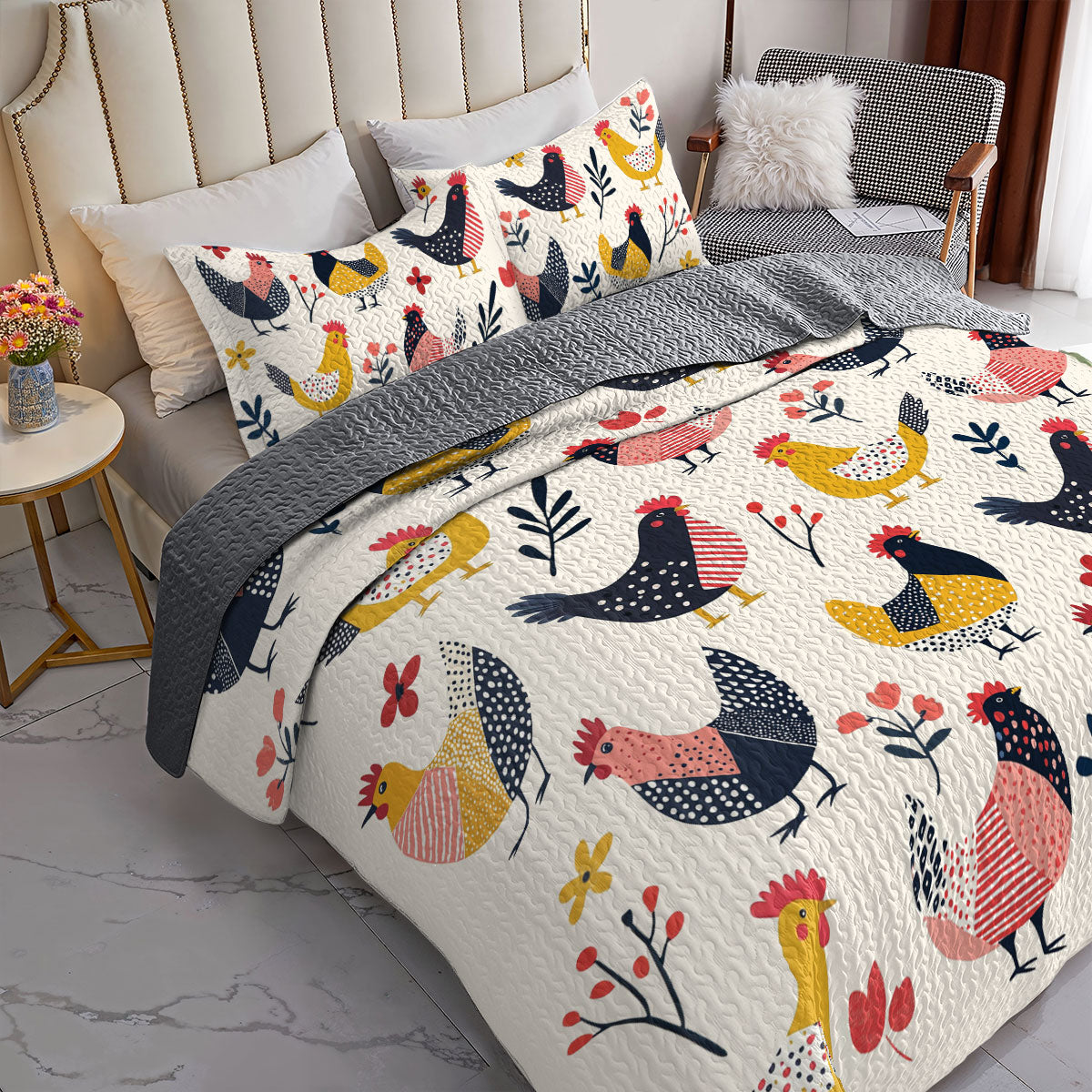 Shineful All Season Quilt 3-Piece Set Chicken Funny Happy