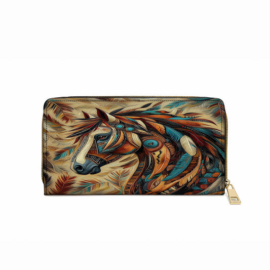 Shineful Leather Clutch Purse With Wristlet Strap Handle Tribal Spirit Stallion