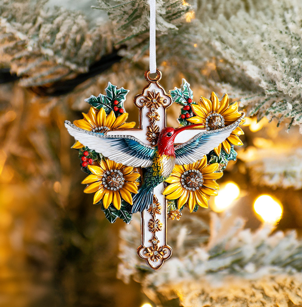 Shineful 2D Acrylic Ornament Sunflower Hummingbird Cross