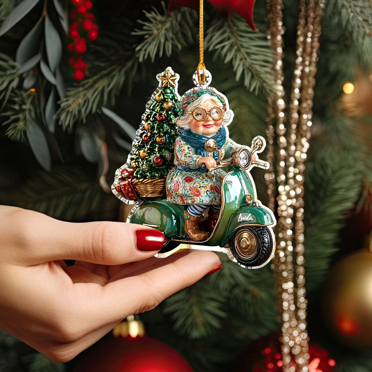 Shineful Personalized 2D Acrylic Ornament Christmas Scooter Granny