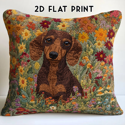 Shineful Pillow 2D Flat Print Blooming Dachshund Delight