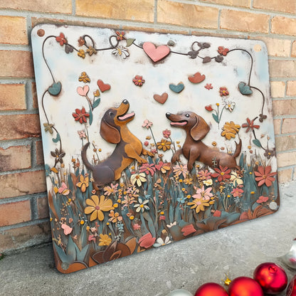 Shineful 2D Metal Sign Dachshund Love in Bloom