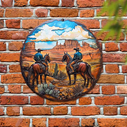 Shineful 2D Metal Sign Cowboy Vista Round