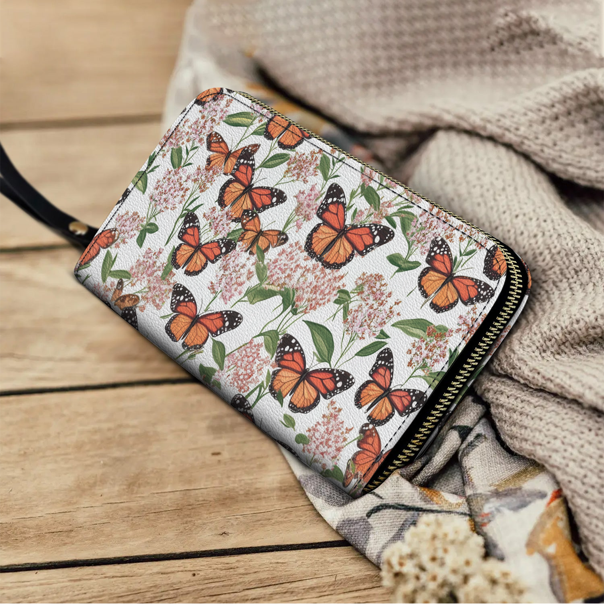 Pochette en cuir brillant avec dragonne Nature Grace