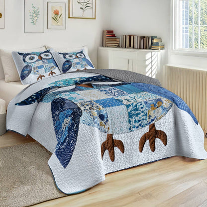 Shineful All Season Quilt 3-Piece Set - Blue Serenity Owl