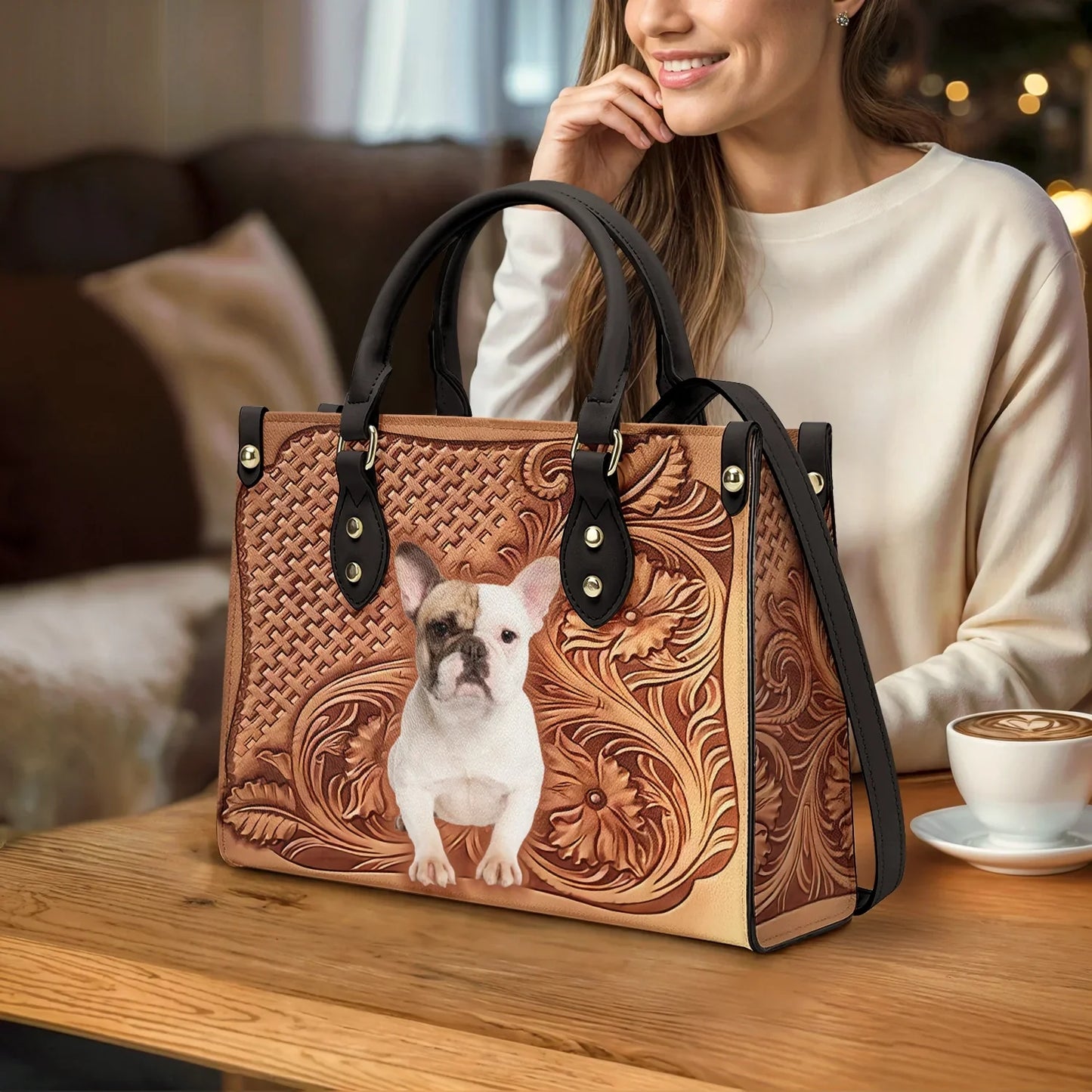 Sac en cuir brillant Bouledogue français Élégance