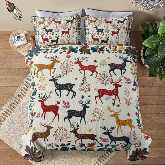 Shineful All Season Quilt 3-Piece Set - Charming Rustic Reindeer