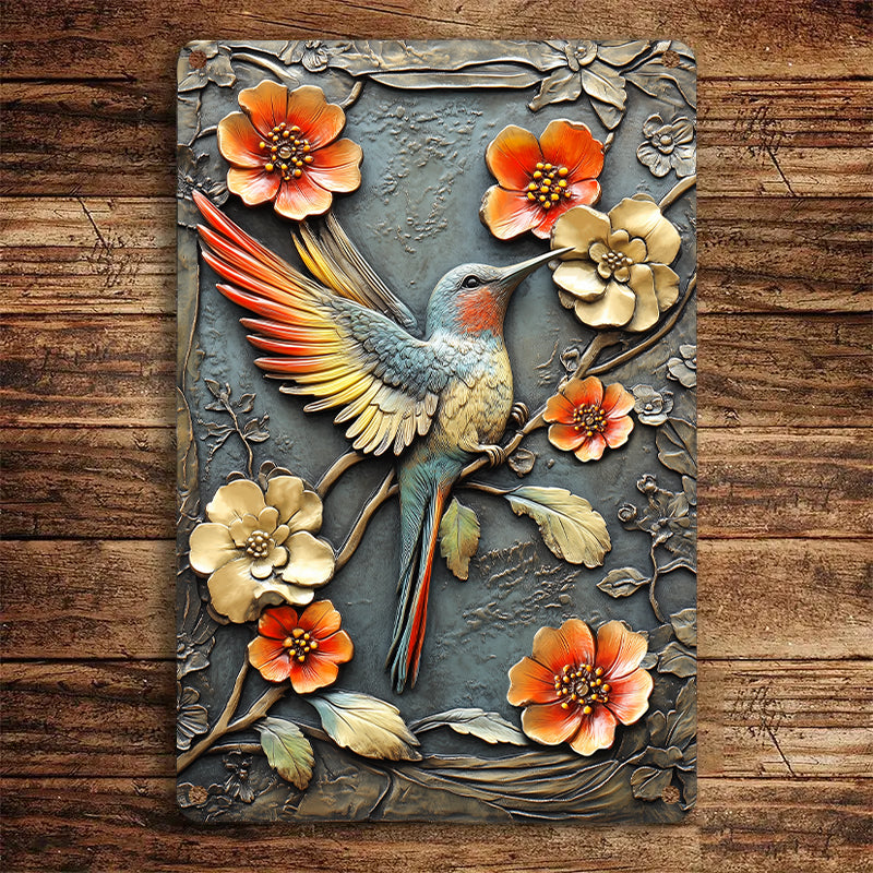 Shineful 2D Metal Sign Hummingbird Blossom