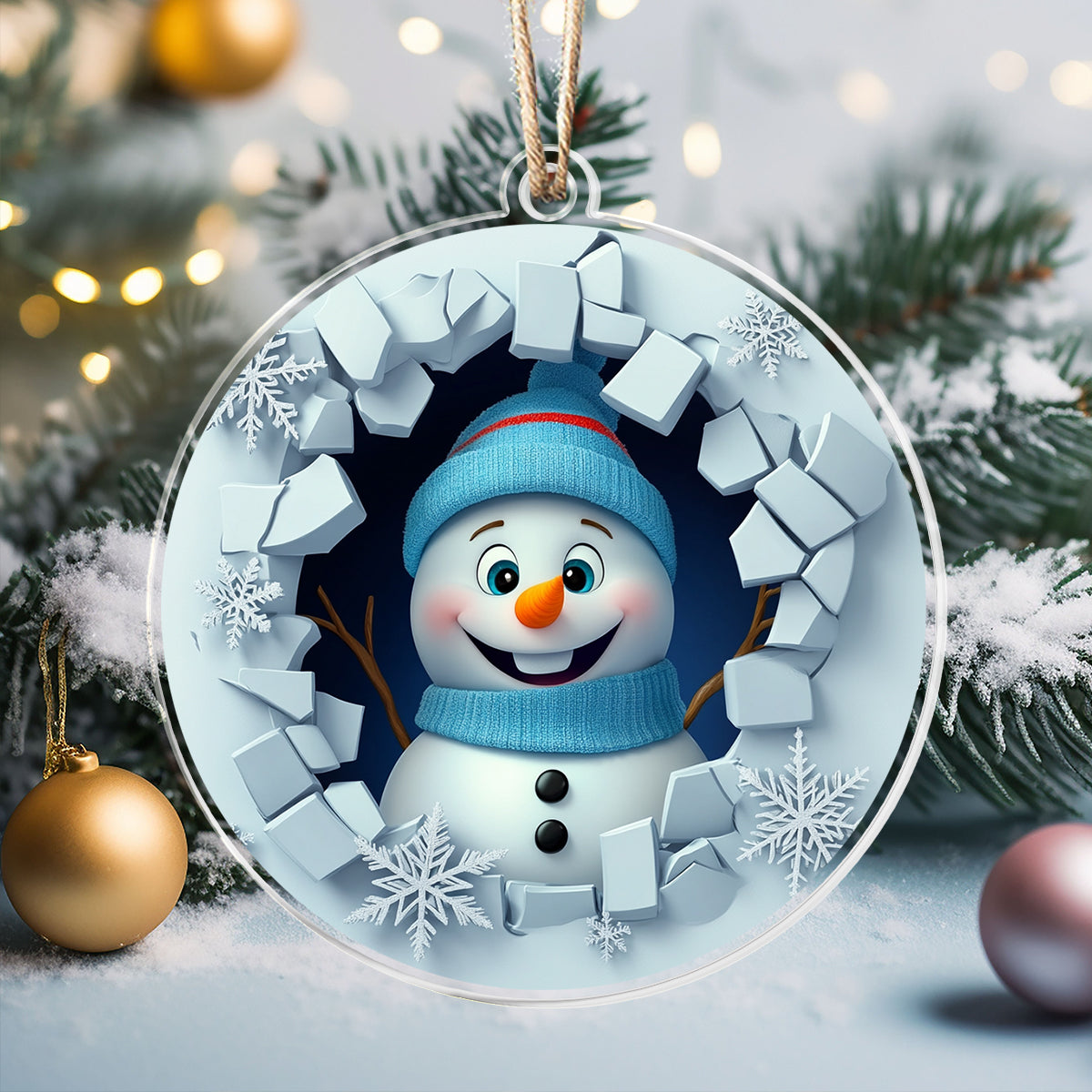 Décoration de Noël en acrylique 2D brillante – Frosty le bonhomme de neige