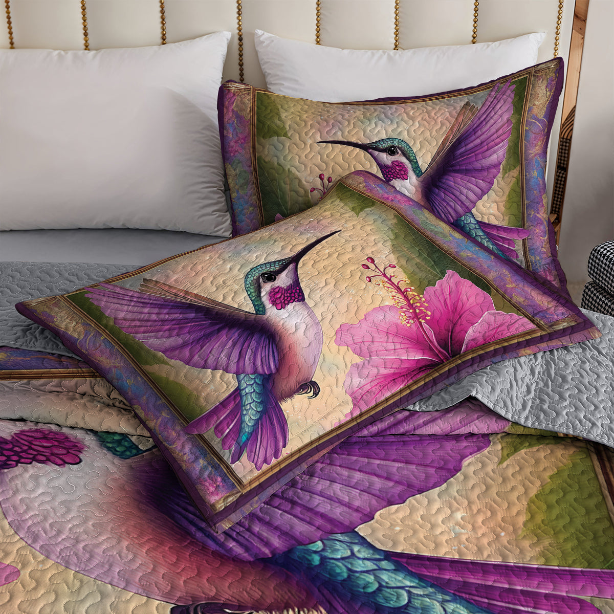 Shineful All Season Quilt 3-Piece Set - Whispers of Nature: Hummingbird & Hibiscus