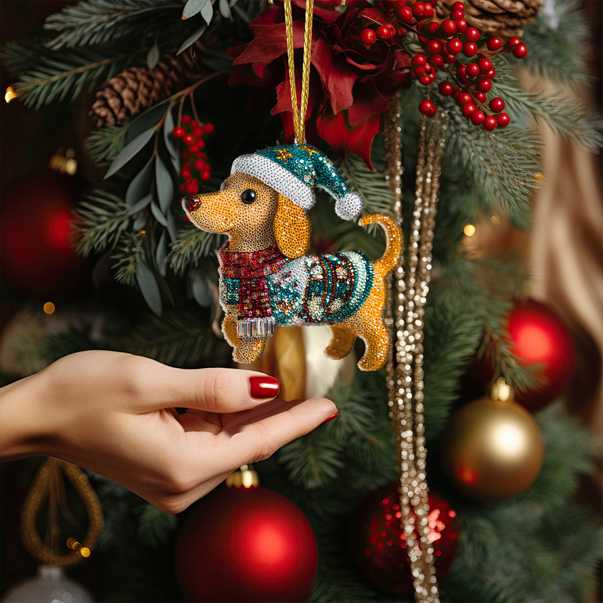 Shineful 2D Acrylic Ornament Twinkling Christmas Dachshund