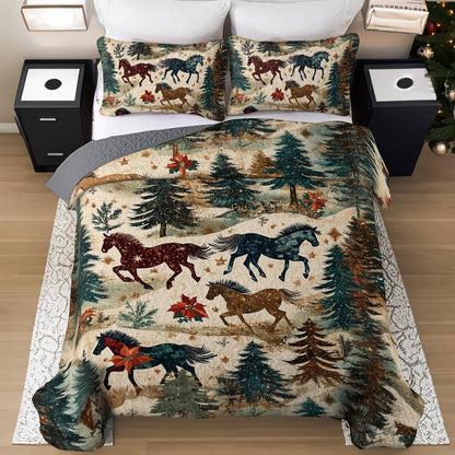 Shineful All Season Quilt 3-Piece Set Horse Riding In The Pine Forest