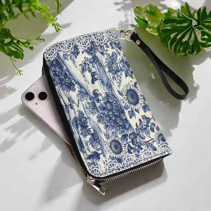 Shineful Leather Clutch Purse With Wristlet Strap Handle Texas Countryside Bloom