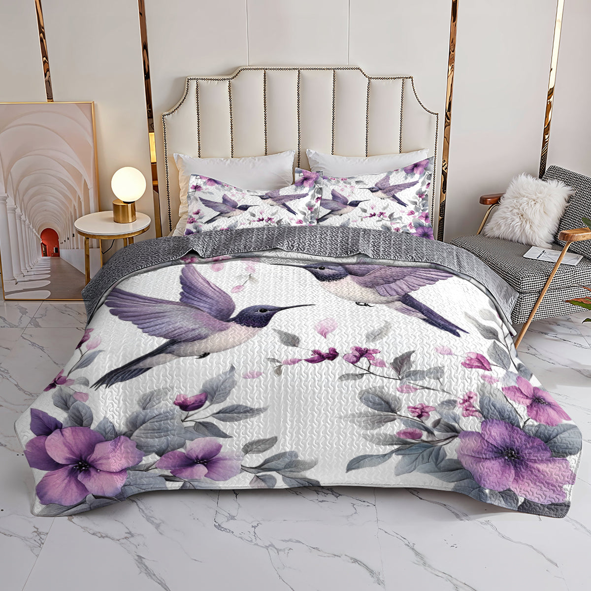 Shineful All Season Quilt 3-teiliges Set Hummingbird Violet Dream V2 