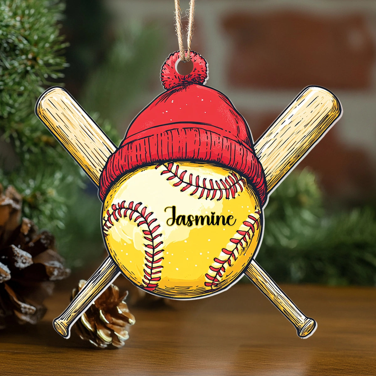 Glänzendes 2D-Ornament aus Acryl – personalisierter Swingin‘ Softball Cheer 