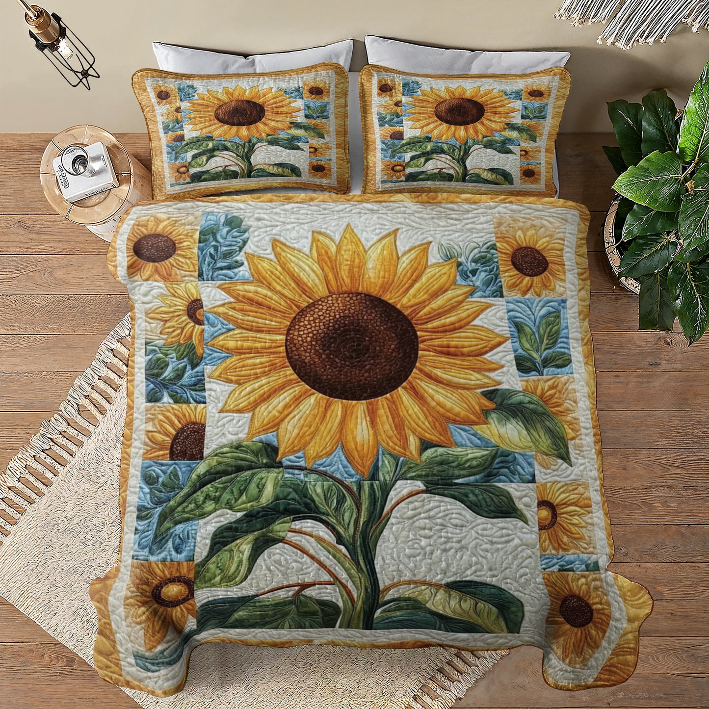 Ensemble de courtepointe toutes saisons Shineful 3 pièces - Sunflower Bliss